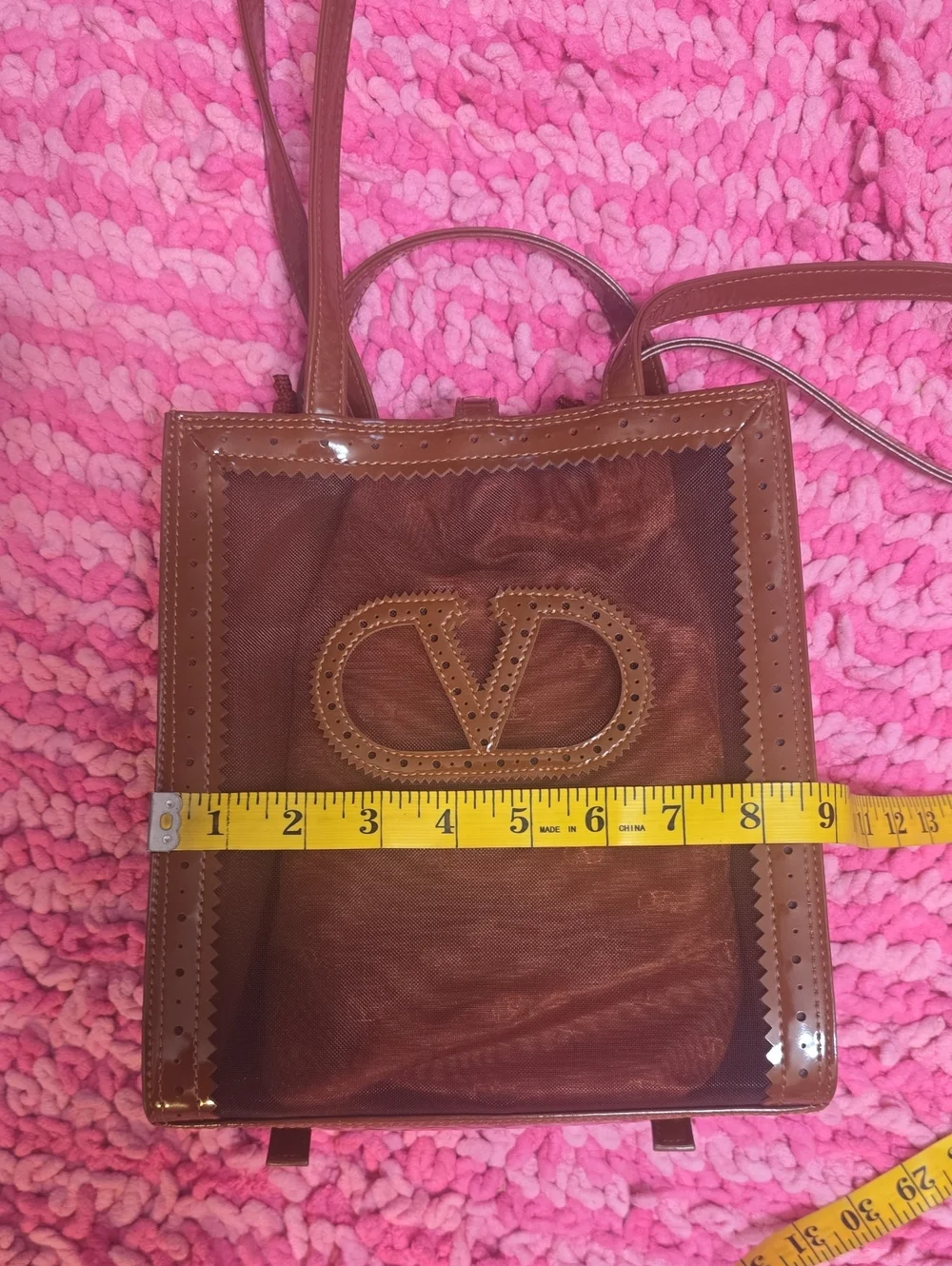 Valentino Garavani Brown Leather & Mesh Top Handle Backpack - Picture 15 of 16
